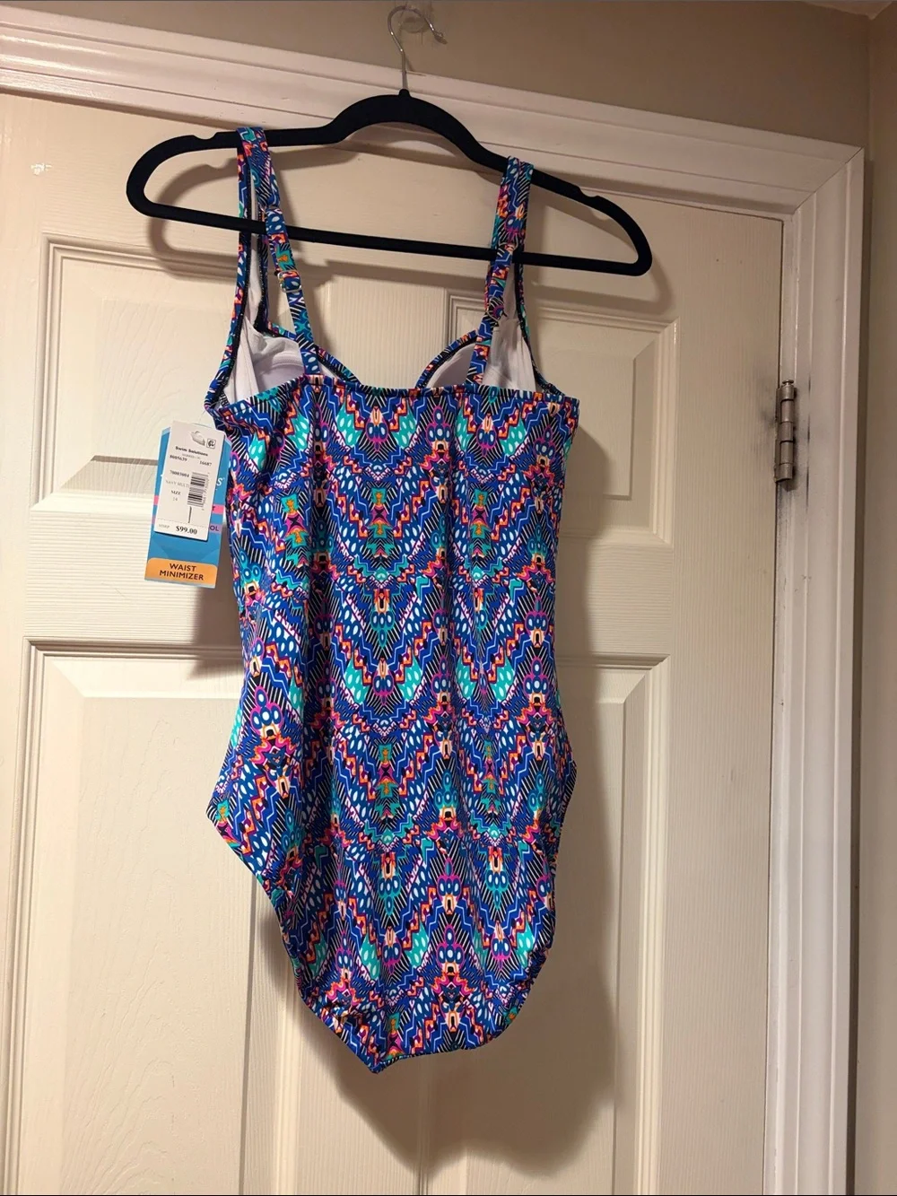 Swim Solutions Women's Geometric One-Piece Swimsuit - Blue, Teal, Pink 14 - Picture 2 of 4